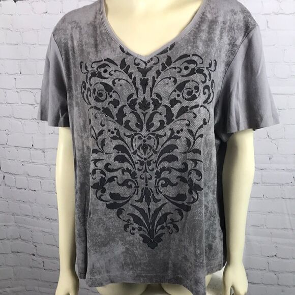 Nicole Miller 2X T-shirt Gray Cotton EUC Bling - Picture 1 of 5